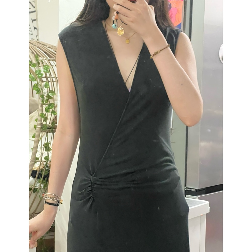 Sz M Free People Gray Soft Stretchy V Neck Dress